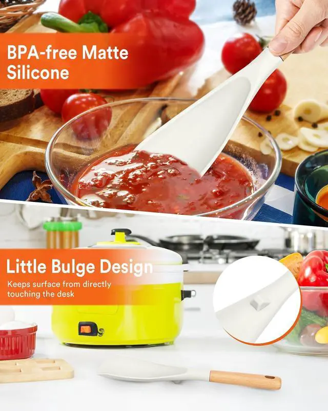 Alt view image 5 of 7 - Badiano Silicone Cooking Spoon for Nonstick Cookware, Multi-function,11.4in | Great for Cooking and Serving, Sturdy BPA-Free Matte Silicone, Wood Handle Spoon for Mixing, Scoop, and Scrape,White