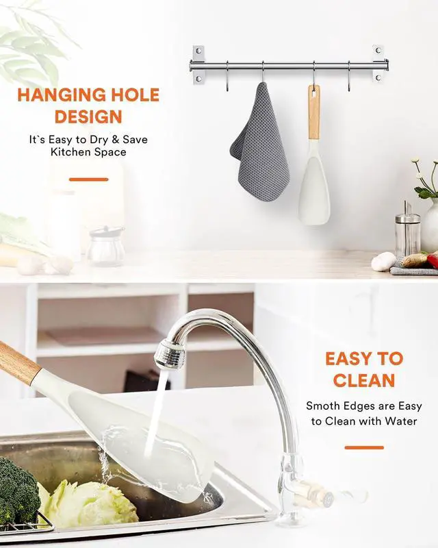 Alt view image 7 of 7 - Badiano Silicone Cooking Spoon for Nonstick Cookware, Multi-function,11.4in | Great for Cooking and Serving, Sturdy BPA-Free Matte Silicone, Wood Handle Spoon for Mixing, Scoop, and Scrape,White