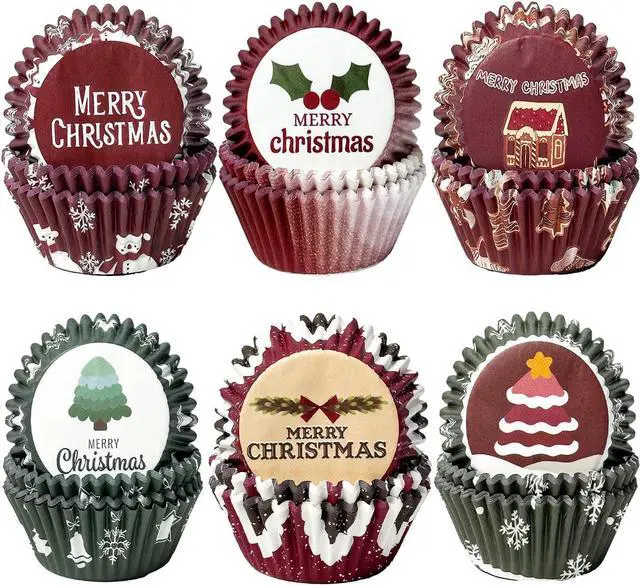 Main image of qiqee Christmas 300-Count Cupcake Liners Standard Cupcake Cups 6 Design Cupcake Papers Baking Cups Cupcake Wrappers (Standard Size)