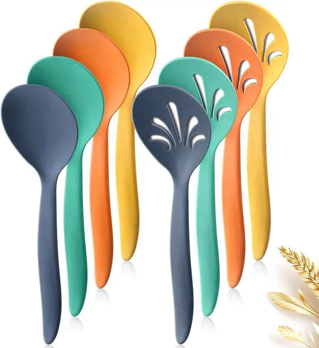 Main image of 8 Pcs 10" Large Plastic Wheat Straw Serving Spoons Set, Serving Spoons & Slotted Spoons, Kitchen Mixing Serving Spoon for Party Buffet Catering (Orange/Blue/Yellow/Green, Not for Cooking)