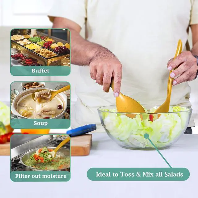 Alt view image 3 of 6 - 8 Pcs 10" Large Plastic Wheat Straw Serving Spoons Set, Serving Spoons & Slotted Spoons, Kitchen Mixing Serving Spoon for Party Buffet Catering (Orange/Blue/Yellow/Green, Not for Cooking)