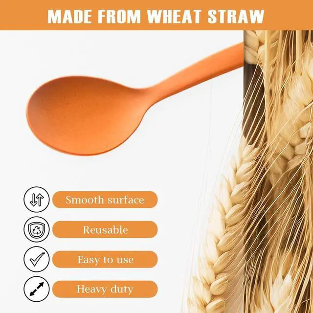 Alt view image 4 of 6 - 8 Pcs 10" Large Plastic Wheat Straw Serving Spoons Set, Serving Spoons & Slotted Spoons, Kitchen Mixing Serving Spoon for Party Buffet Catering (Orange/Blue/Yellow/Green, Not for Cooking)