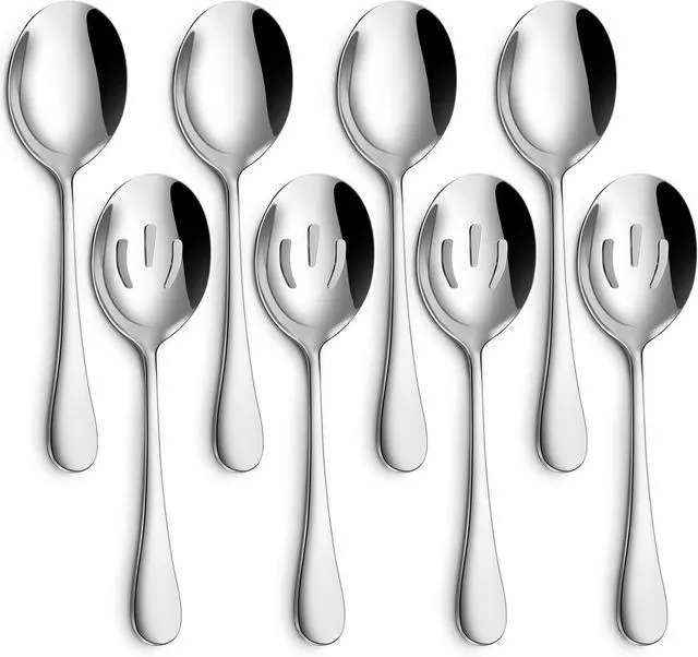 Main image of Hiware 8-Piece Serving Set - Includes 4 Spoons and 4 Slotted Spoons, 18/8 Stainless Steel Buffet Utensils - Mirror Polished, Dishwasher Safe, 8.6-Inch
