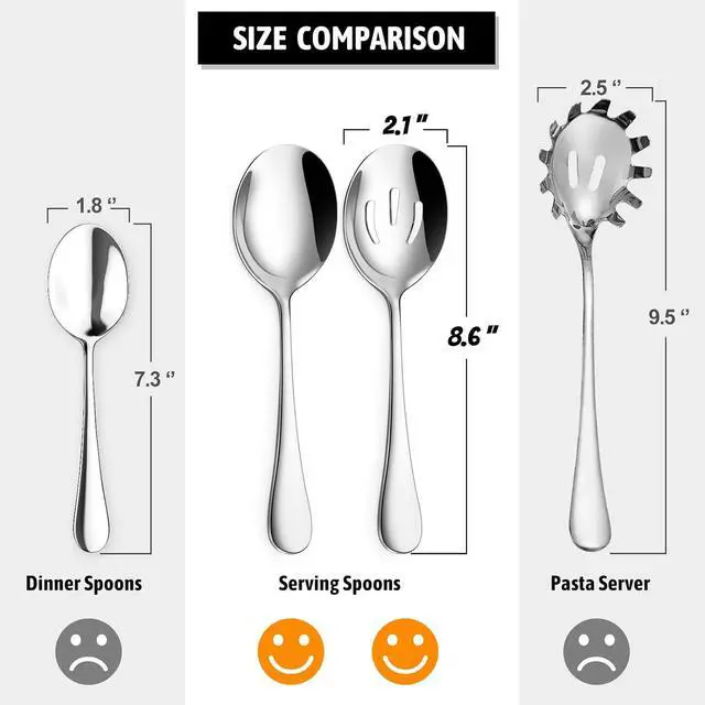Alt view image 2 of 7 - Hiware 8-Piece Serving Set - Includes 4 Spoons and 4 Slotted Spoons, 18/8 Stainless Steel Buffet Utensils - Mirror Polished, Dishwasher Safe, 8.6-Inch