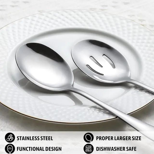 Alt view image 3 of 7 - Hiware 8-Piece Serving Set - Includes 4 Spoons and 4 Slotted Spoons, 18/8 Stainless Steel Buffet Utensils - Mirror Polished, Dishwasher Safe, 8.6-Inch