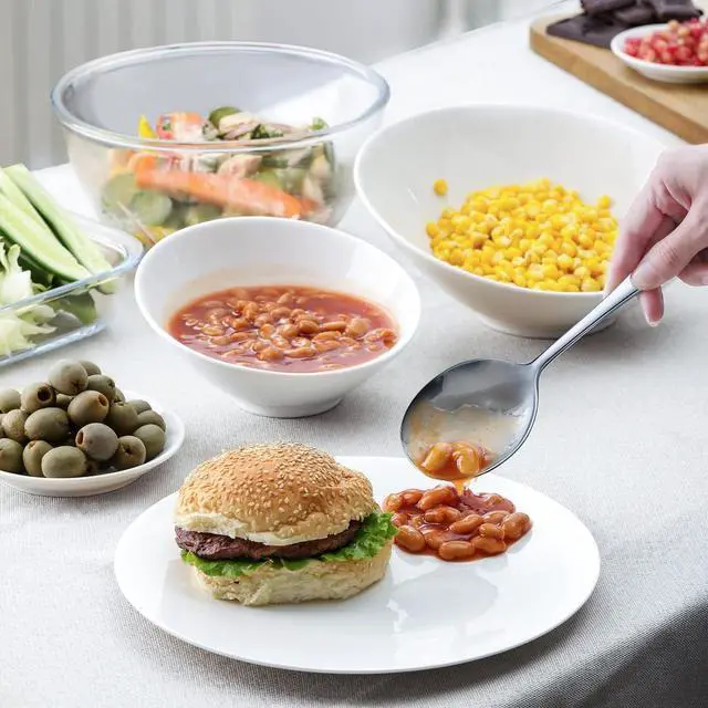 Alt view image 4 of 7 - Hiware 8-Piece Serving Set - Includes 4 Spoons and 4 Slotted Spoons, 18/8 Stainless Steel Buffet Utensils - Mirror Polished, Dishwasher Safe, 8.6-Inch
