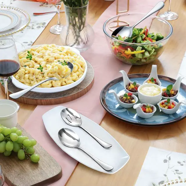 Alt view image 6 of 7 - Hiware 8-Piece Serving Set - Includes 4 Spoons and 4 Slotted Spoons, 18/8 Stainless Steel Buffet Utensils - Mirror Polished, Dishwasher Safe, 8.6-Inch