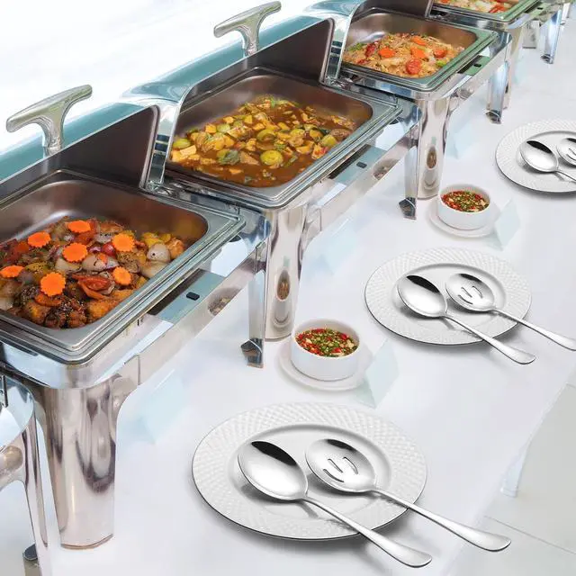 Alt view image 7 of 7 - Hiware 8-Piece Serving Set - Includes 4 Spoons and 4 Slotted Spoons, 18/8 Stainless Steel Buffet Utensils - Mirror Polished, Dishwasher Safe, 8.6-Inch