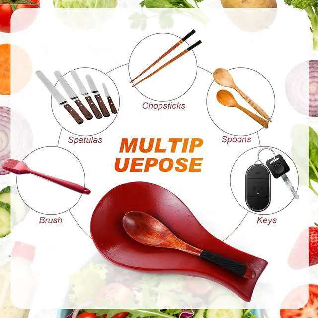 Alt view image 4 of 7 - Patelai Acacia Wood Spoon Rest for Kitchen Stove Top Utensils,Mahogany | Wooden Spatula Holder for Countertop, Protects Surfaces from Stains, Farmhouse Kitchen Decor, Holds Spoons Ladles Utensils