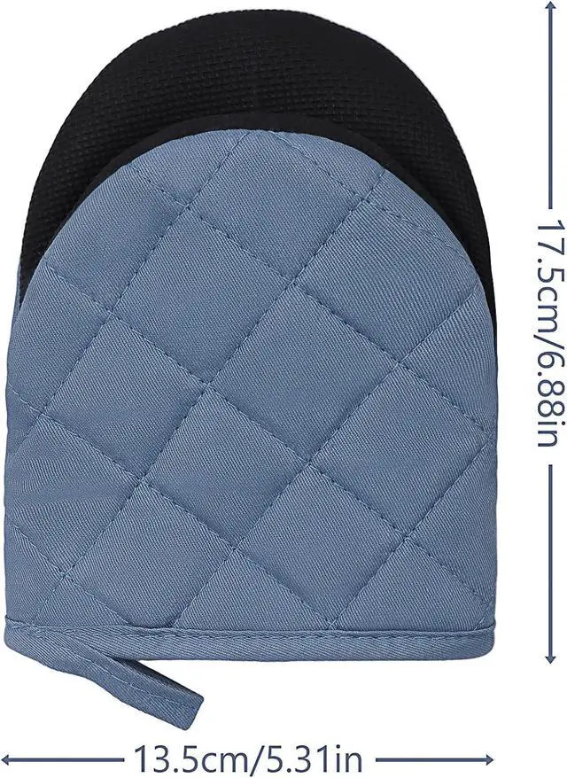 Alt view image 2 of 7 - Goldmeet Mini Oven Mitts 2-Pack, 7"x5.5", 500°F Silicone Grip, Sky Blue | Non-Slip, Heat Resistant, Machine Washable, Hanging Loop, Fits Small Hands, for Baking Grilling BBQ Cooking