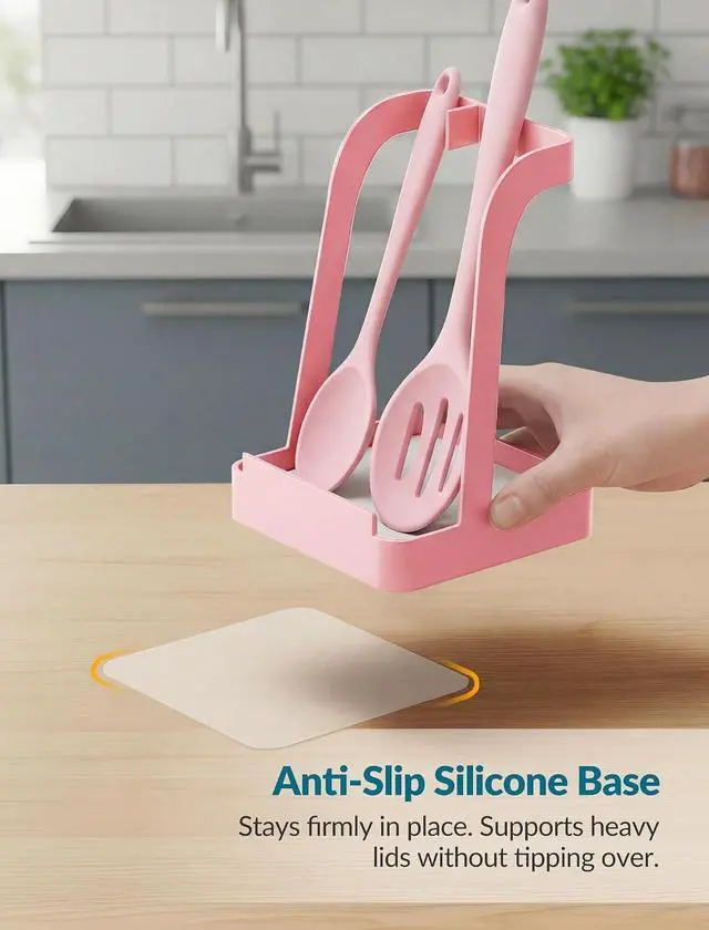 Alt view image 4 of 7 - NiHome Pot Lid & Spoon Rest, Diatomite Tray Ladle Holder, Stove Top, Pink | Quick-Absorb Diatomite Base & Anti-Slip Silicone Pad Keep Counters Dry While Holding Lids & Utensils Upright