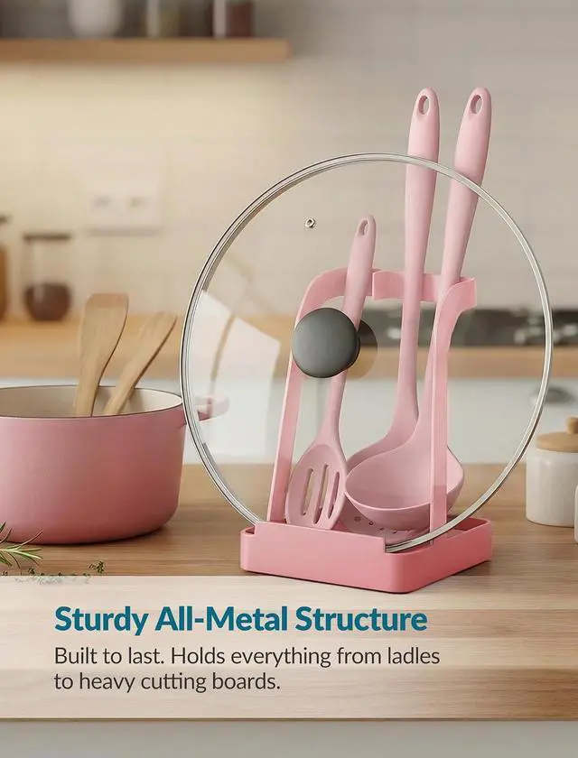 Alt view image 5 of 7 - NiHome Pot Lid & Spoon Rest, Diatomite Tray Ladle Holder, Stove Top, Pink | Quick-Absorb Diatomite Base & Anti-Slip Silicone Pad Keep Counters Dry While Holding Lids & Utensils Upright