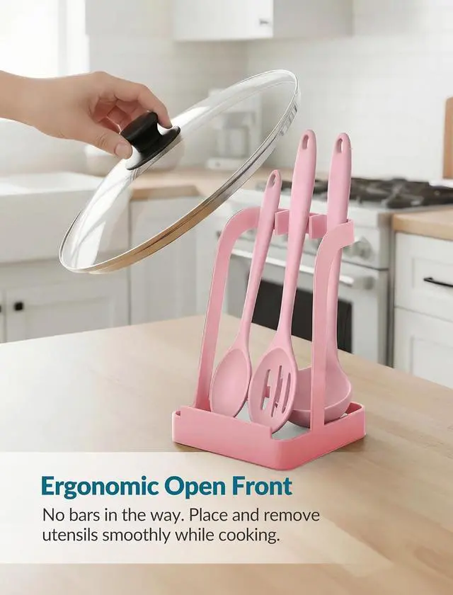 Alt view image 6 of 7 - NiHome Pot Lid & Spoon Rest, Diatomite Tray Ladle Holder, Stove Top, Pink | Quick-Absorb Diatomite Base & Anti-Slip Silicone Pad Keep Counters Dry While Holding Lids & Utensils Upright