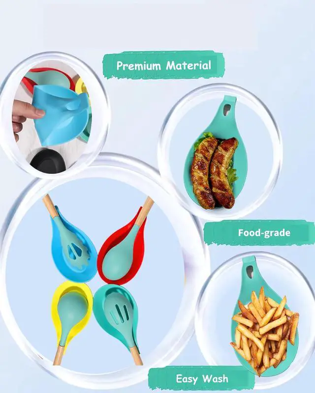 Alt view image 3 of 6 - 6 Pack Silicone Spoon Rest for Stove Top, Spoon Rest Spoon Holder for Stove Top, Spoon Holder for Kitchen Counter, Heat Resistant Kitchen Spoon Rest