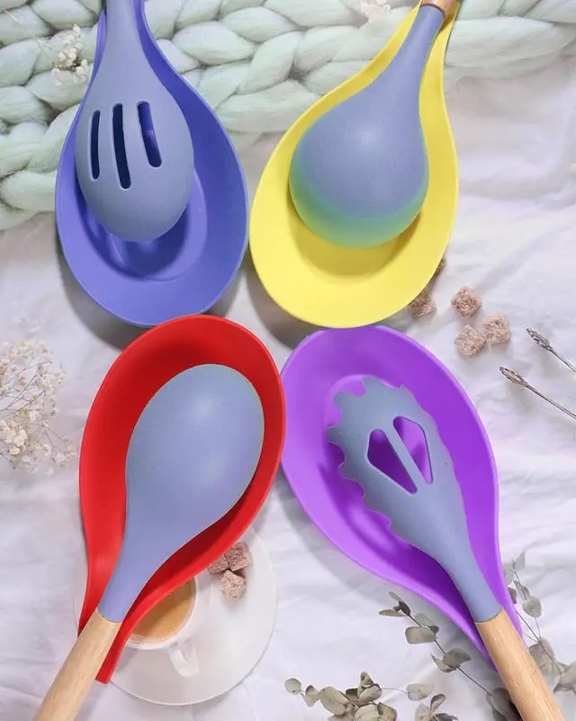 Alt view image 6 of 6 - 6 Pack Silicone Spoon Rest for Stove Top, Spoon Rest Spoon Holder for Stove Top, Spoon Holder for Kitchen Counter, Heat Resistant Kitchen Spoon Rest