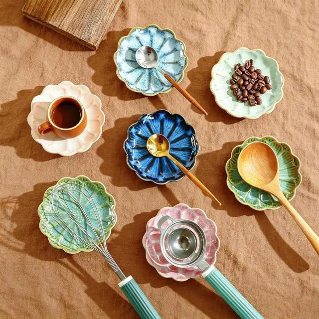 Alt view image 6 of 7 - Ceramic Spoon Rest for Stove Top, Flower Cute Spoon Rest for Kitchen Counter, Cooking Spoon Holder for Kitchen Counter, Utensil Rest Spatula Rest Ladle Holder Tong Rest, 1 PC (Retro, Lavender Purple)