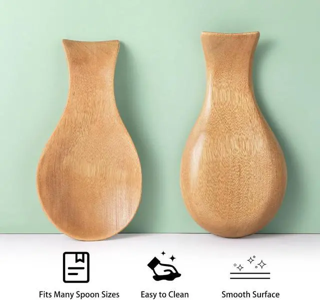 Alt view image 3 of 7 - Patelai Acacia Wood Spoon Rest for Kitchen Stove Top Utensils,Wood Color | Wooden Spatula Holder for Countertop, Protects Surfaces from Stains, Farmhouse Kitchen Decor, Holds Spoons Ladles Utensils