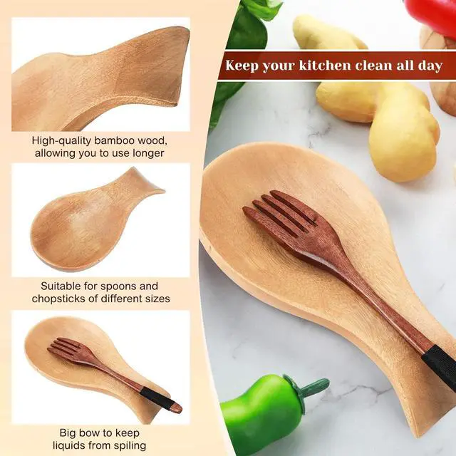 Alt view image 5 of 7 - Patelai Acacia Wood Spoon Rest for Kitchen Stove Top Utensils,Wood Color | Wooden Spatula Holder for Countertop, Protects Surfaces from Stains, Farmhouse Kitchen Decor, Holds Spoons Ladles Utensils