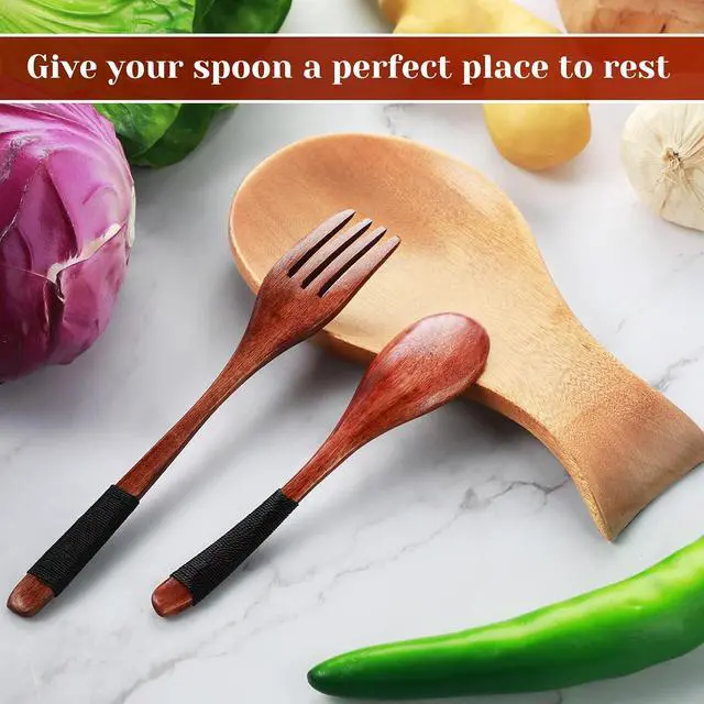 Alt view image 6 of 7 - Patelai Acacia Wood Spoon Rest for Kitchen Stove Top Utensils,Wood Color | Wooden Spatula Holder for Countertop, Protects Surfaces from Stains, Farmhouse Kitchen Decor, Holds Spoons Ladles Utensils