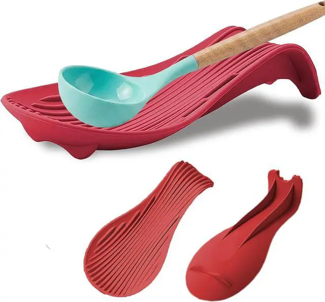Main image of "Deck Chair" Spoon Rest, Silicone Utensil Holder for Stove, Red | Food-grade Silicone, Large Enough for Spatulas Ladles Tongs etc., Heat-resistant, Non-slip, Unbreakable, Dishwasher Safe