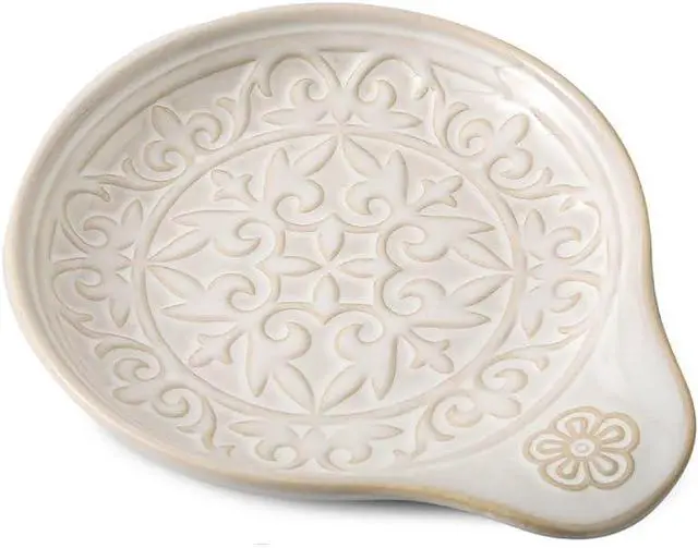 Main image of Farmhouse Ceramic Spoon Rests Holder for Kitchen Counter Stove Top (White-A4)
