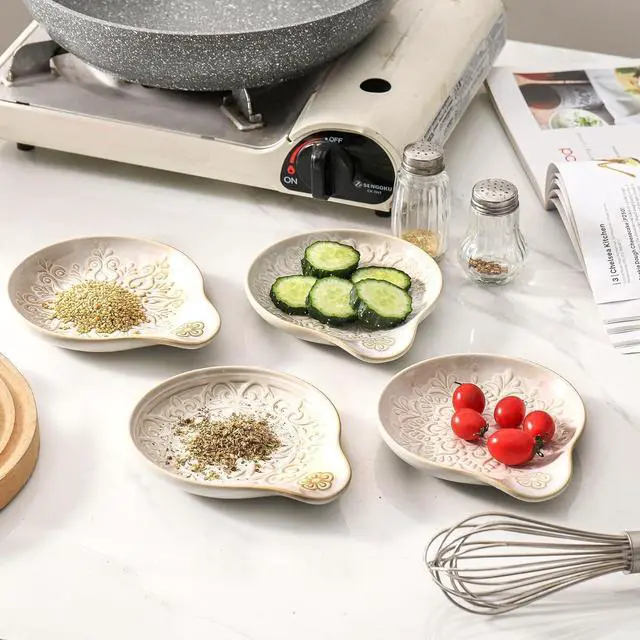 Alt view image 4 of 7 - Farmhouse Ceramic Spoon Rests Holder for Kitchen Counter Stove Top (White-A4)
