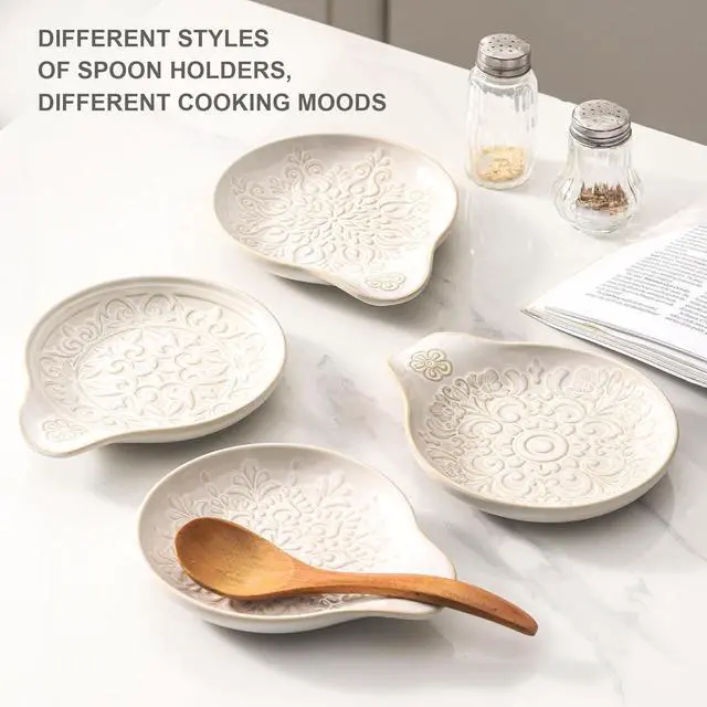 Alt view image 6 of 7 - Farmhouse Ceramic Spoon Rests Holder for Kitchen Counter Stove Top (White-A4)