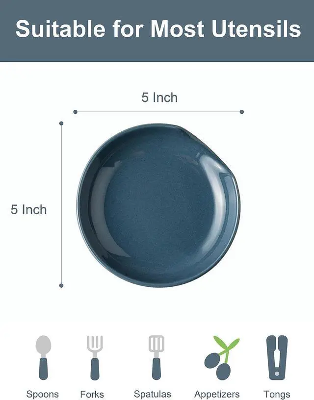 Alt view image 2 of 7 - Miamolo Spoon Rest for Stove Top, Ceramic Utensil Holder, Keeps Area Tidy | Ceramic 5" for Spatula, Ladles Tongs | for Kitchen Counter, Small Spoon Organizer, Farmhouse Gift | Vintage Blue