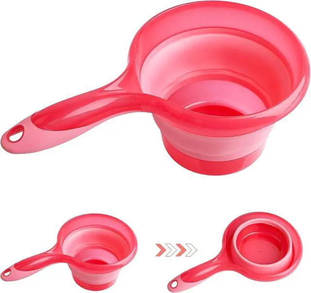 Main image of AUEAR, Folding Water Ladle Collapsible Spoon Scoop Cup for Kitchen Ladles Bathroom Washing Pink