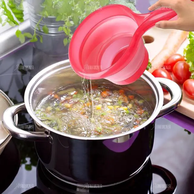 Alt view image 5 of 7 - AUEAR, Folding Water Ladle Collapsible Spoon Scoop Cup for Kitchen Ladles Bathroom Washing Pink