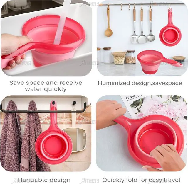Alt view image 3 of 7 - AUEAR, Folding Water Ladle Collapsible Spoon Scoop Cup for Kitchen Ladles Bathroom Washing Pink