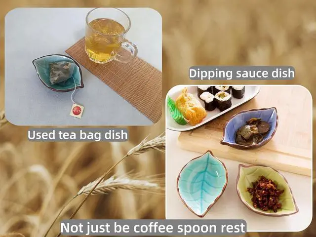 Alt view image 6 of 7 - Coffee Spoon and Rest for Coffee Bar Accessories, Small Spoon Rest for Coffee Bar & Station, Tea Spoon Rest & Holder for Teaspoon Rest, 1 PC (Crackle Glaze Lake Blue Leaf with Gold Rose Spoon)