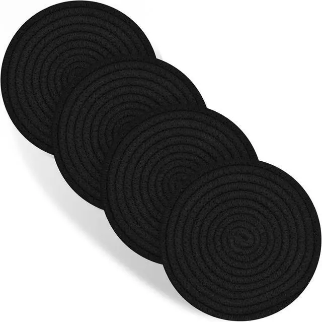 Main image of Trivets for Hot Dishes, 4 Pot Holders for Kitchen, Heat Resistant Mats for Countertop, 8 Inch Hot Pads for Hot Pots and Pans, Coaster, Home Essentials, Rustic Farmhouse Decor (Black)