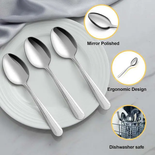 Alt view image 3 of 7 - BEWOS 24 Pieces Teaspoons, 6.2 Inches Stainless Steel Teaspoons Silverware, Spoon Silverware, Coffee Spoons, Small Spoon, Mirror Polished, Dishwasher Safe, Silver Spoons For Home, Restaurant