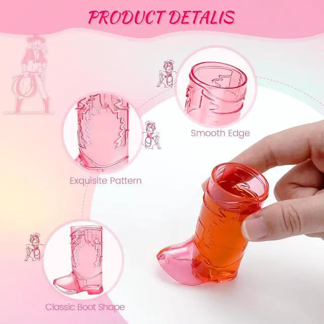 Alt view image 2 of 7 - Cowboy Boot Shot Glasses, 12 Pcs 1 Oz Mini Plastic Boot Cups (Rose Red) | Reusable boot cups serve shots and double as bachelorette party favors for cowgirl birthdays,game nights and western events