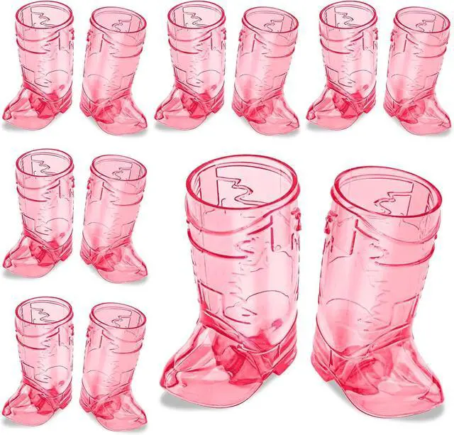 Main image of Cowboy Boot Shot Glasses, 12 Pcs 1 Oz Mini Plastic Boot Cups (Rose Red) | Reusable boot cups serve shots and double as bachelorette party favors for cowgirl birthdays,game nights and western events