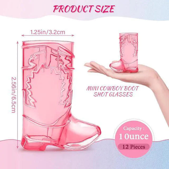 Alt view image 3 of 7 - Cowboy Boot Shot Glasses, 12 Pcs 1 Oz Mini Plastic Boot Cups (Rose Red) | Reusable boot cups serve shots and double as bachelorette party favors for cowgirl birthdays,game nights and western events