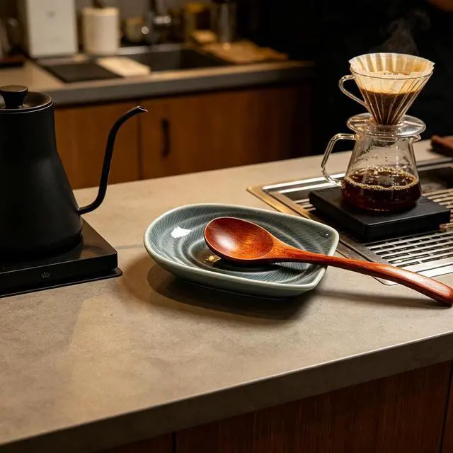 Alt view image 5 of 7 - Ceramic Spoon Rest, Utensil Rest for Stove, Counter & Coffee Bar | Compact shape fits beside burners or prep areas, holding spoons, ladles, tongs, and stirrers without crowding your space
