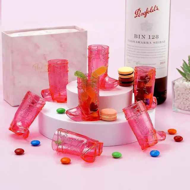 Alt view image 4 of 7 - Cowboy Boot Shot Glasses, 12 Pcs 1 Oz Mini Plastic Boot Cups (Rose Red) | Reusable boot cups serve shots and double as bachelorette party favors for cowgirl birthdays,game nights and western events
