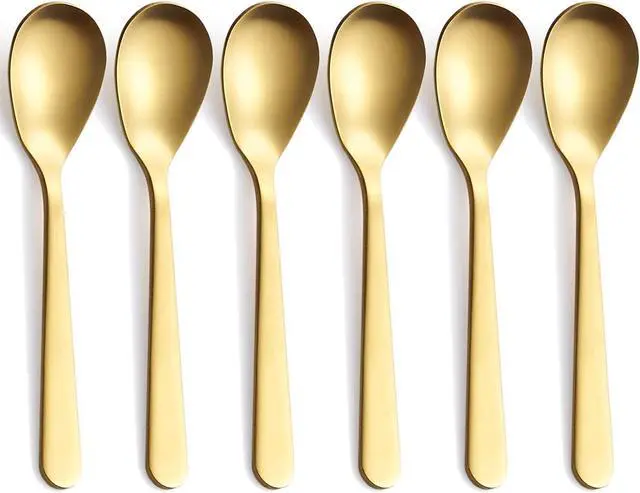 Main image of Matte Gold Demitasse Espresso Spoons, Stainless Steel Satin Finish Coffee Spoons, Mini Teaspoons, Sugar Spoons, 4.7-inch, Set of 6, 6-PIECE
