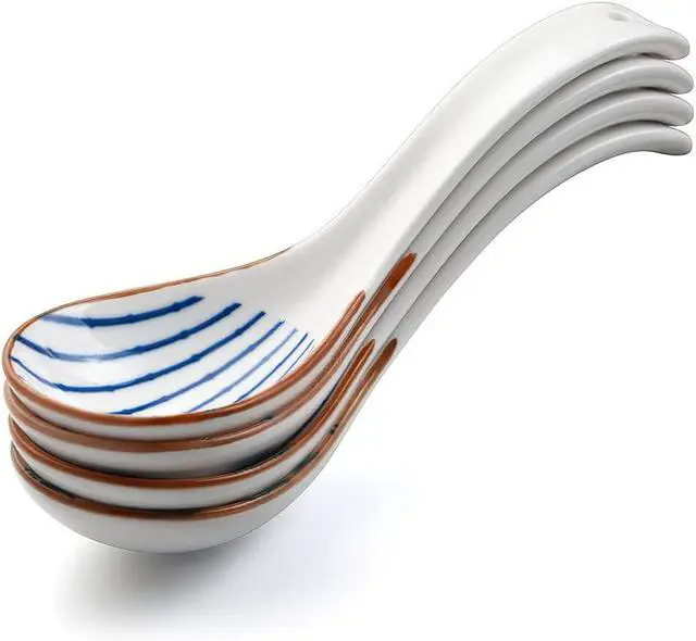 Alt view image 7 of 7 - IQCWOOD Ceramic Asian Soup Spoons, 6.3" Japanese Spoon, Set of 4 | Deep Soup Bowl, Fine Glaze, Satisfying Weight & Balance, Easy to Hold, Chinese Ramen Spoon, Dishwasher Safe, Blue and White