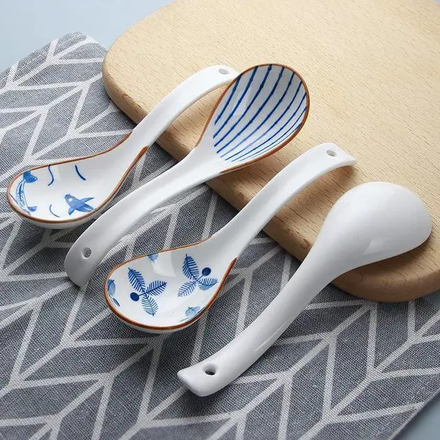 Alt view image 2 of 7 - IQCWOOD Ceramic Asian Soup Spoons, 6.3" Japanese Spoon, Set of 4 | Deep Soup Bowl, Fine Glaze, Satisfying Weight & Balance, Easy to Hold, Chinese Ramen Spoon, Dishwasher Safe, Blue and White
