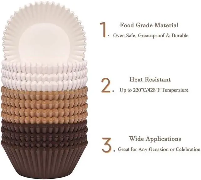 Alt view image 3 of 7 - Standard Cupcake Liners 300 Count Fall Colors Paper Muffin Baking Cups Brown Neutral Disposable Cupcake Wrappers for Holiday and Party Baking Supplies