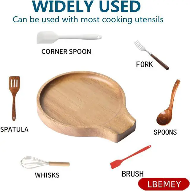 Alt view image 3 of 7 - LBEMEY Acacia Wood Spoon Rest For Stove Top- Smooth Round Wooden Spoon Holder For Kitchen Counter with Non Slip Silicone Feet, Perfect Holder For Spoons,Spatulas and Tongs (Brown)