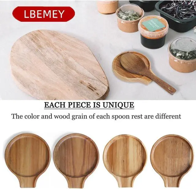 Alt view image 5 of 7 - LBEMEY Acacia Wood Spoon Rest For Stove Top- Smooth Round Wooden Spoon Holder For Kitchen Counter with Non Slip Silicone Feet, Perfect Holder For Spoons,Spatulas and Tongs (Brown)