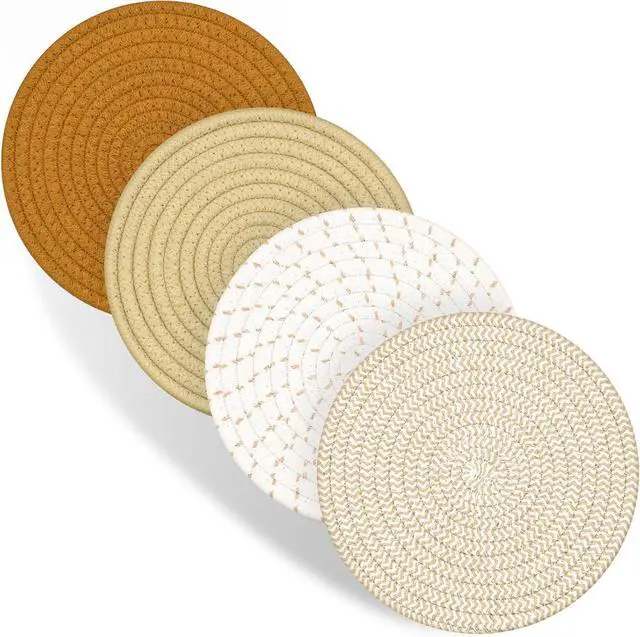 Main image of Trivets for Hot Dishes, 4 Pot Holders for Kitchen, Heat Resistant Mats for Countertop, 8 Inch Hot Pads for Hot Pots and Pans, Coaster, Home Essentials, Rustic Farmhouse Decor (Brown)