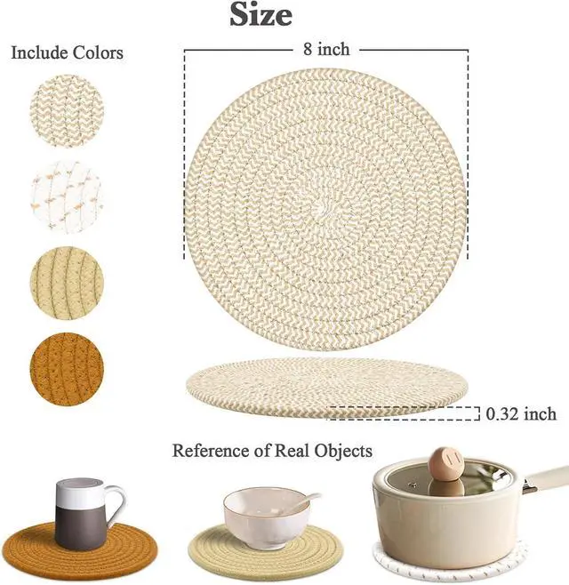Alt view image 2 of 6 - Trivets for Hot Dishes, 4 Pot Holders for Kitchen, Heat Resistant Mats for Countertop, 8 Inch Hot Pads for Hot Pots and Pans, Coaster, Home Essentials, Rustic Farmhouse Decor (Brown)