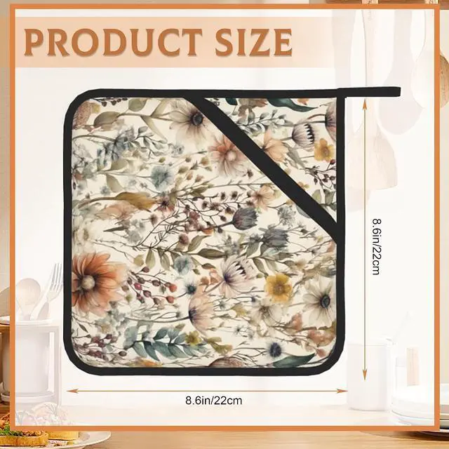 Alt view image 2 of 7 - 2PCS Boho Watercolor Floral Pot Holder with Loop,Heat Resistant Oven Pads,Hot Pat for Kitchen Cooking Baking Food
