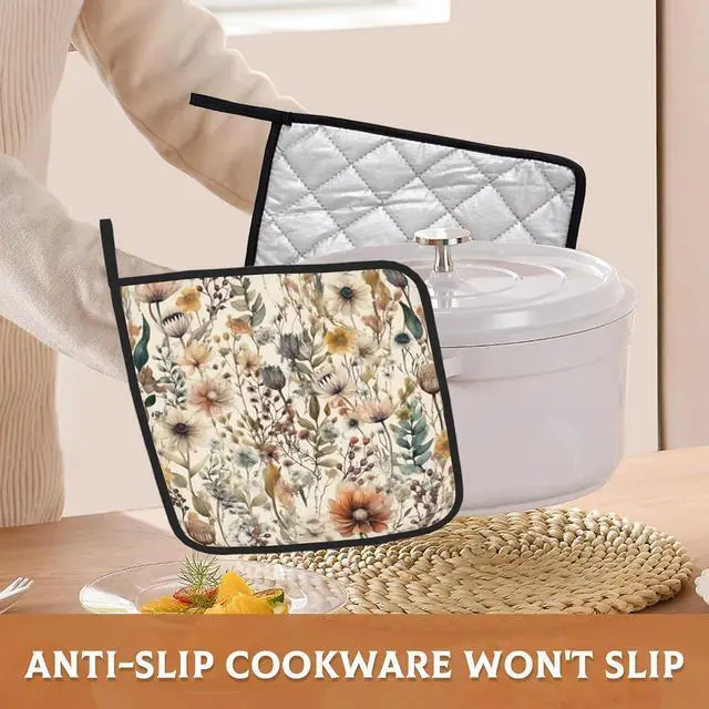 Alt view image 5 of 7 - 2PCS Boho Watercolor Floral Pot Holder with Loop,Heat Resistant Oven Pads,Hot Pat for Kitchen Cooking Baking Food