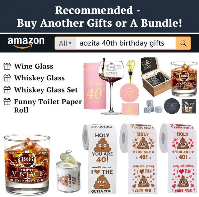 Alt view image 2 of 7 - AOZITA 40th Birthday Gifts for Men - 40th Birthday Decorations for Men, Party Supplies - 40th Anniversary Ideas for Him, Dad, Husband, Friends - 11oz Whiskey Glass